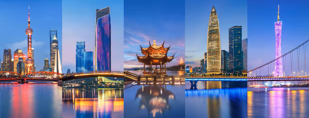 Collage of major Chinese city skylines and landmarks